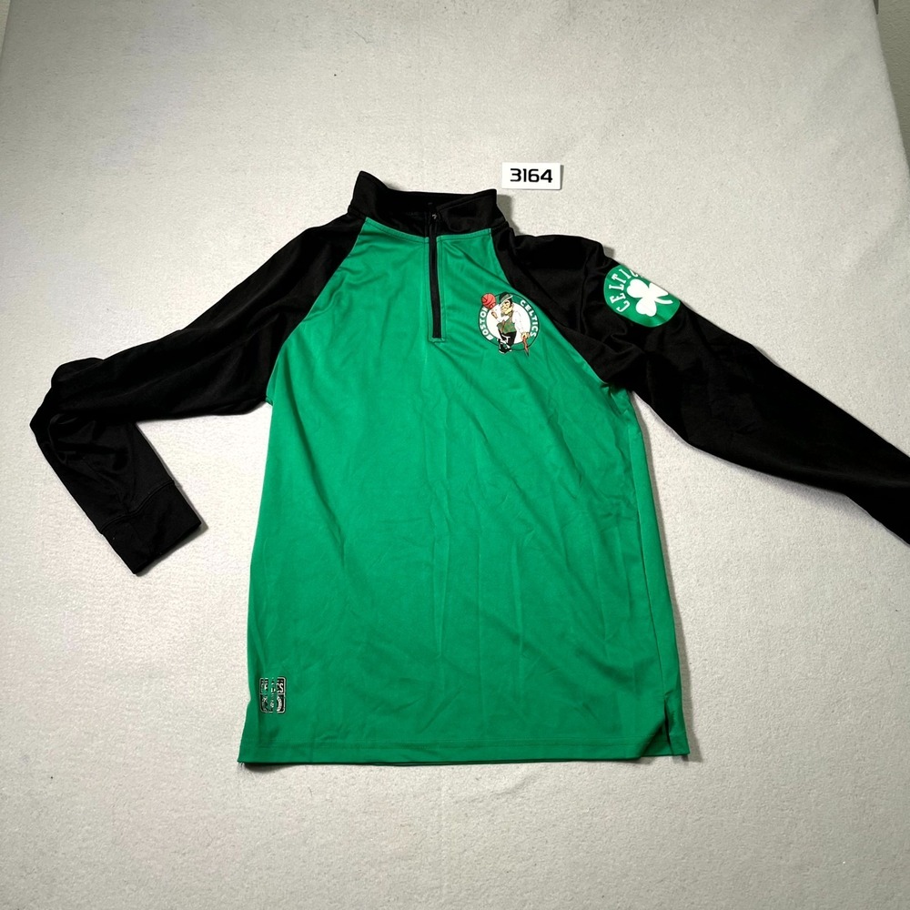 Boston Celtics Shirt Mens S Green Black NBA Quarter Zip Mock‎ Neck Raglan Sleeve